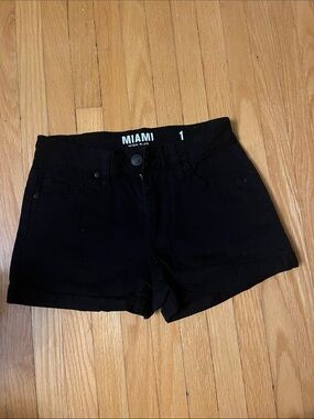 miami Black High-Rise Cuffed Jean Shorts